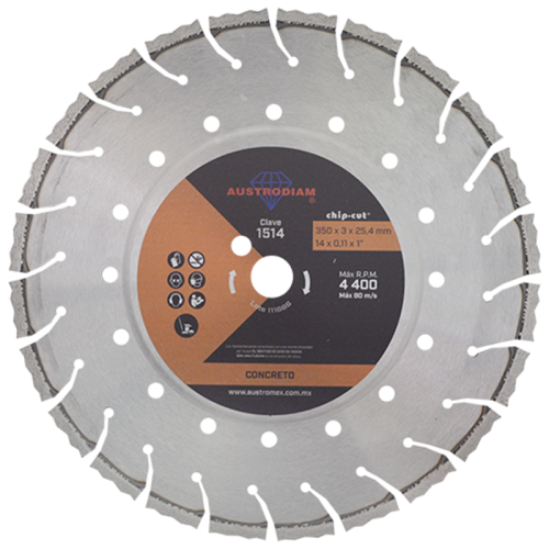 Disco de diamante segmentado corte concreto 14" 1514 Austromex