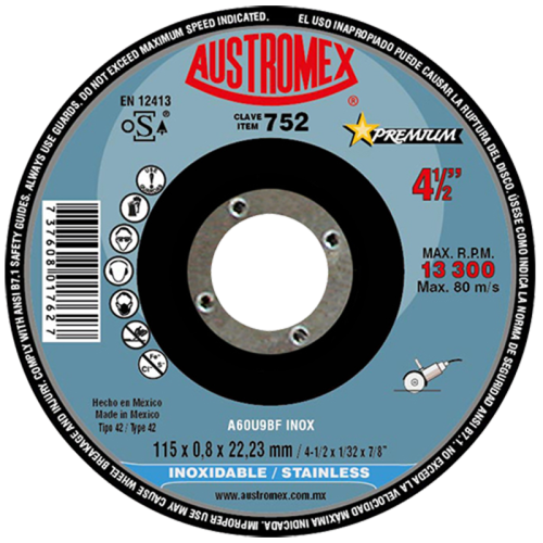 Disco para corte de acero inoxidable 4-1/2 Pulg 752 Austromex - 641 - 1