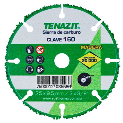 Sierra de carburo para esmeriladora 75X9,5 MM/3X3/8" 160 tenazit Austromex - 1090 - 1